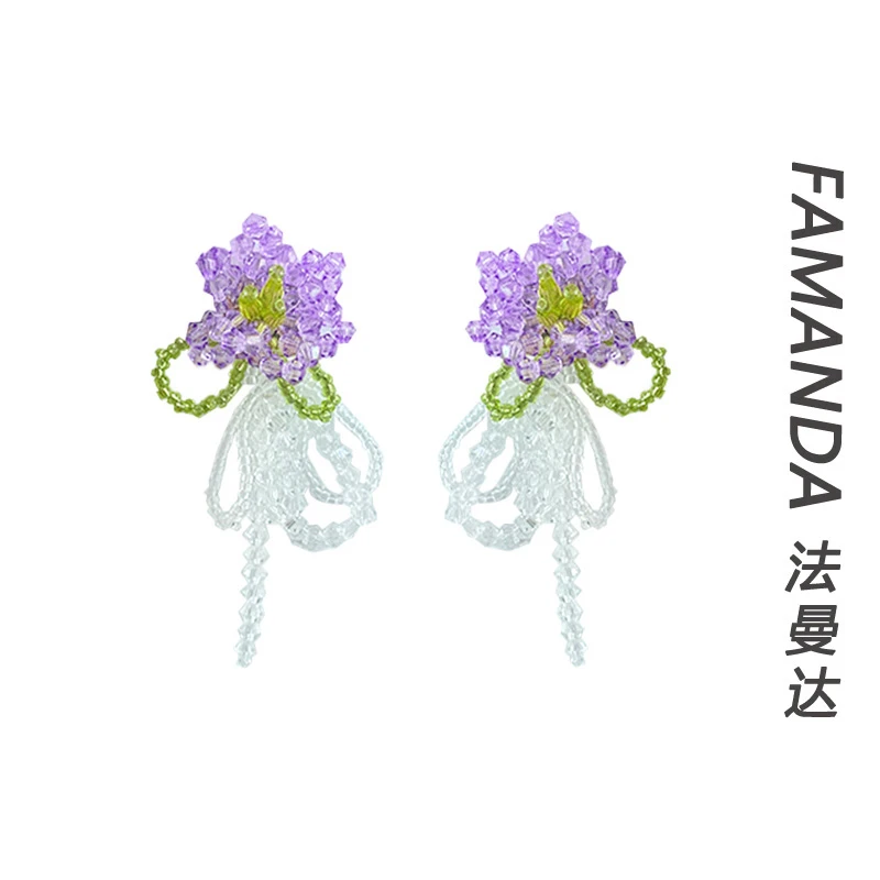法曼达 铜合金亚克力耳饰 【紫花仙子】轻奢植物花卉甜美气质耳饰女