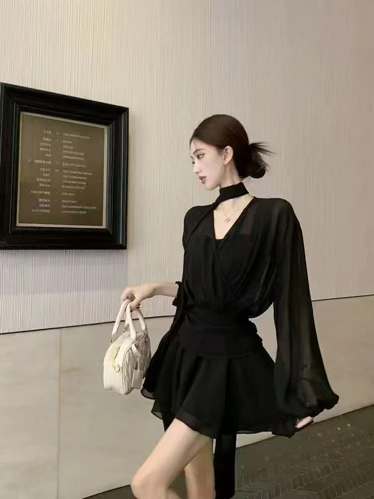 小两口紫显瘦气质法式设计感连衣裙746