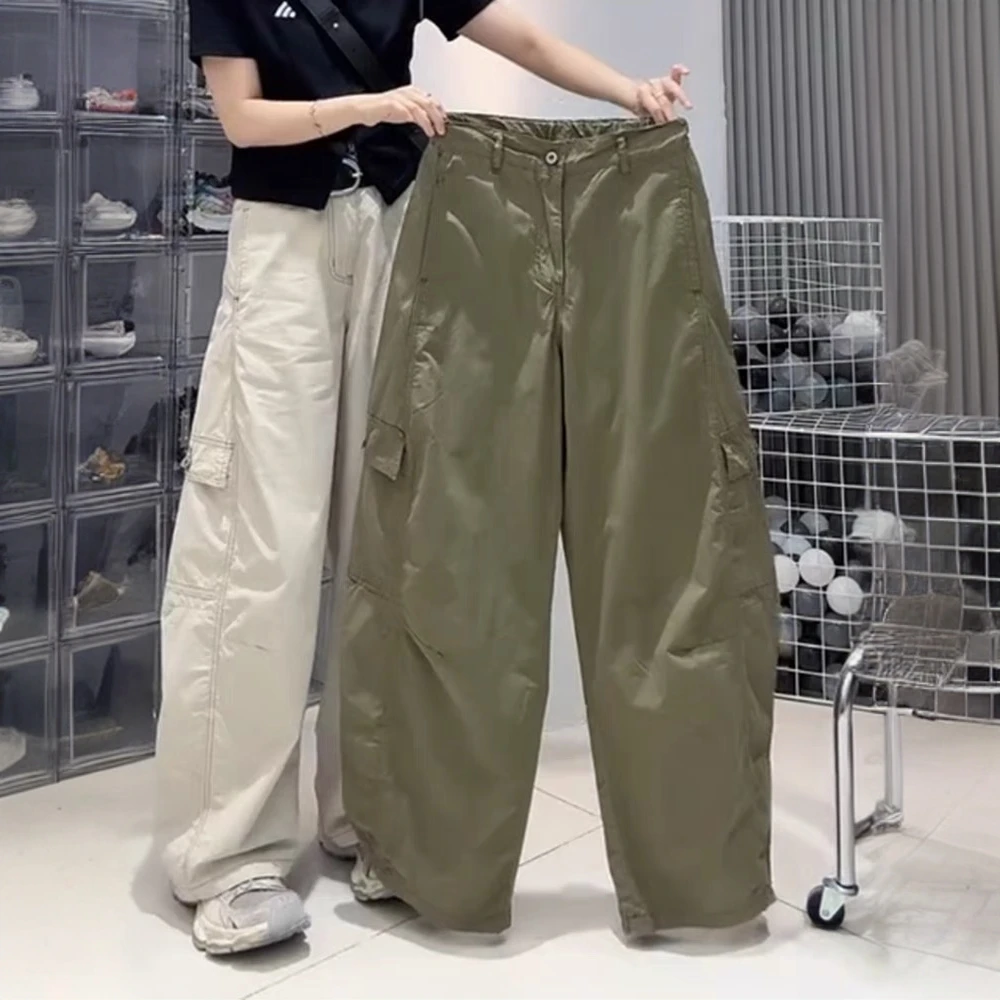 美式工装阔腿牛仔裤女夏季新款大码胖mm高腰宽松遮胯显瘦弯刀裤潮