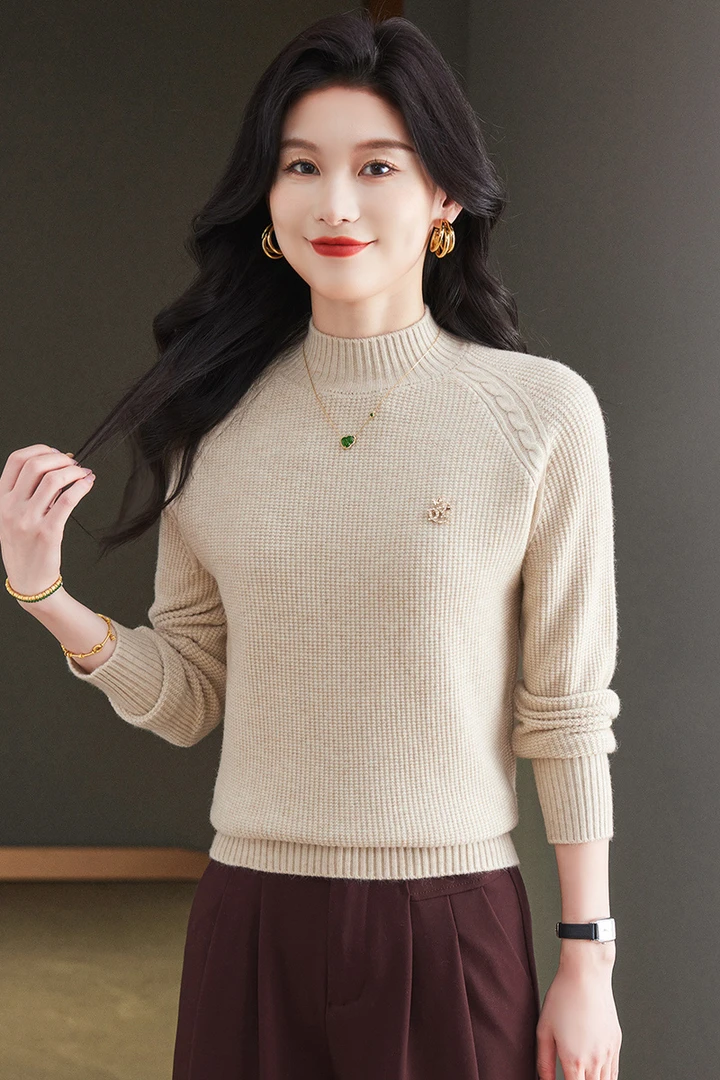 【羊毛衫】毛衣针织衫秋冬女纯色半高领羊毛衫加厚高领毛百搭洋气