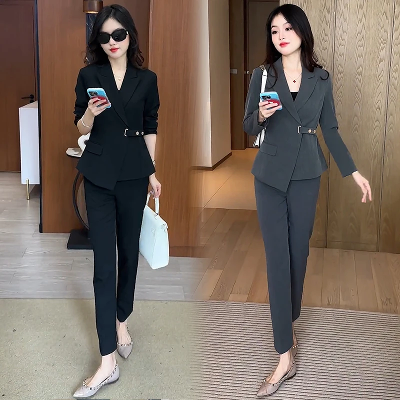 时尚西装套装女2025春季新款洋气质显瘦设计感西服西裤职业两件套