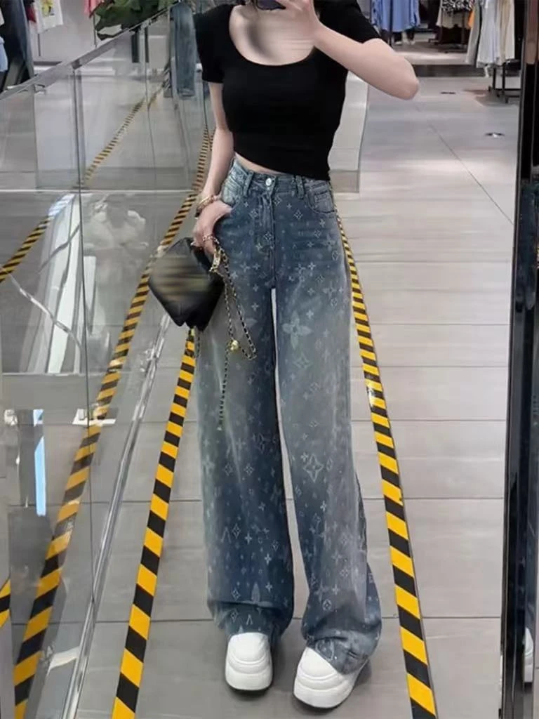 G新款星星烫钻设计感百搭显瘦阔腿裤8818