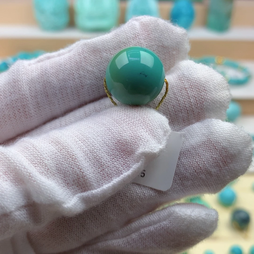 绿松石未镶嵌珠宝奇石高瓷双色圆珠14.5mm