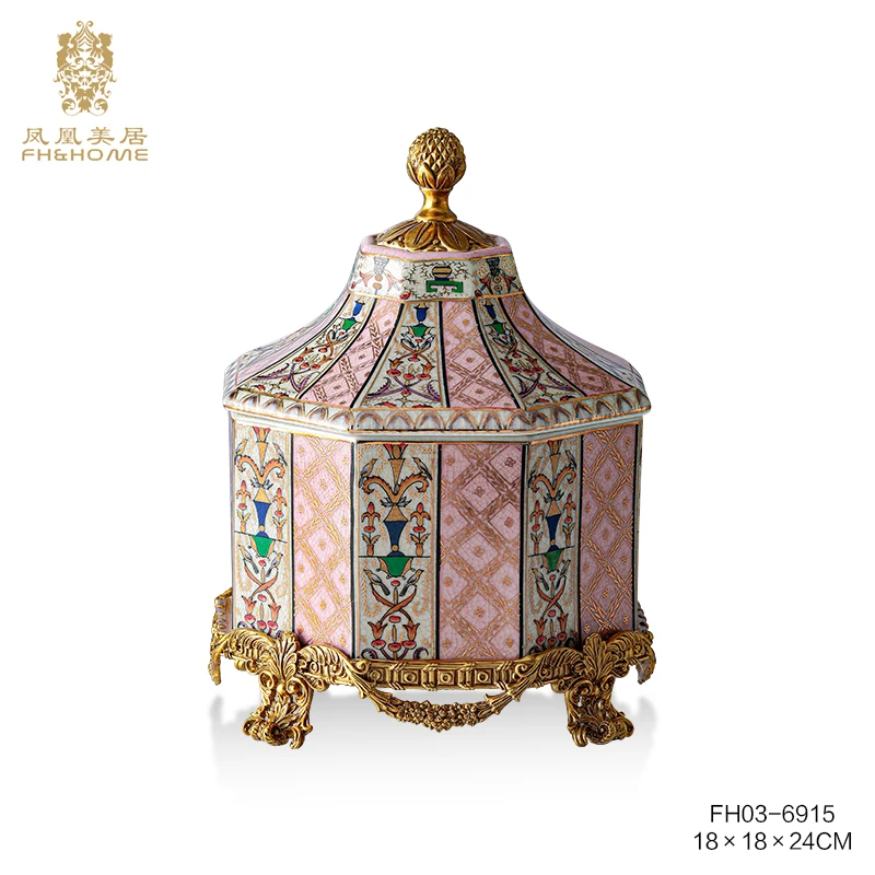 FH&HOME/凤凰美居奢华高档粉色八角高身凸顶盖盒