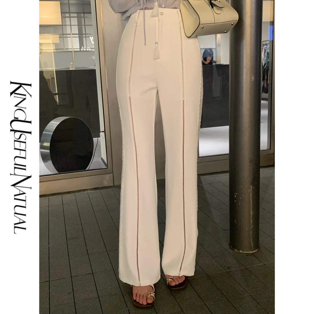 KUN【都市漫游】经典裤型 蕾丝镂空织带碰撞花边高级质感防晒长裤