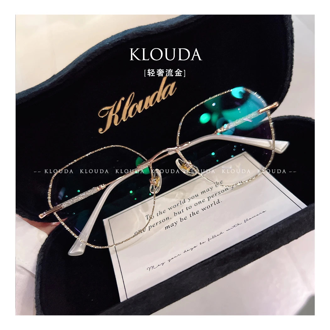 Klouda纯欲星闪系列无框眼镜女气质网红时尚韩版ins多边定制度数
