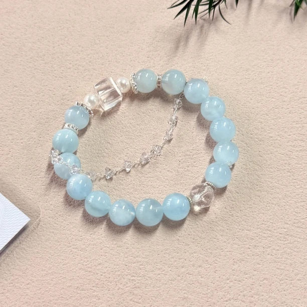 【六六中古】精美海蓝宝石配水晶手串as2431