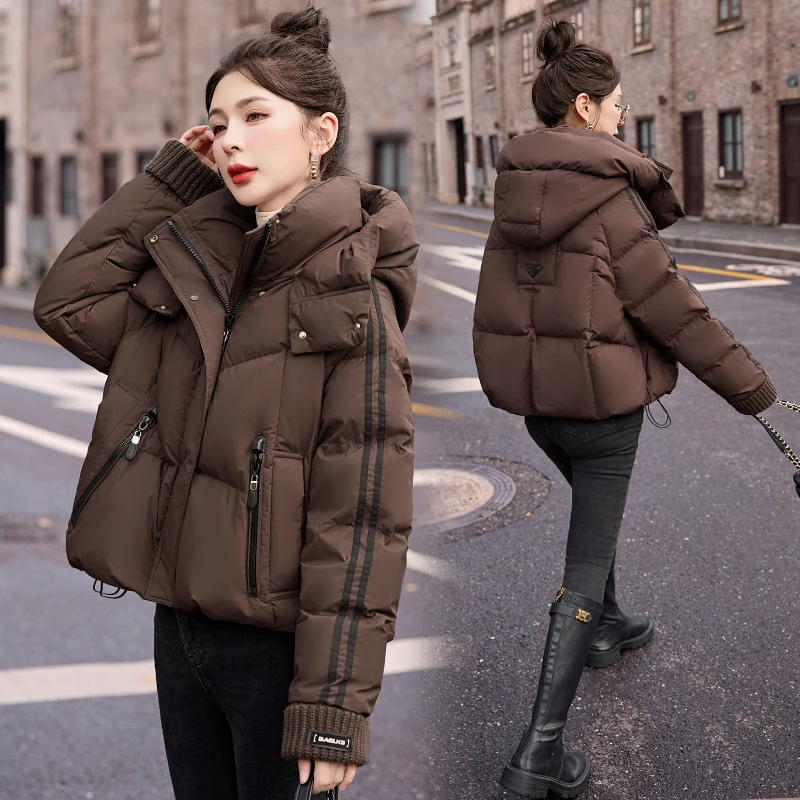 时尚超好看面包服羽绒服女2025冬季新款小个子洋气宽松白鸭绒外套
