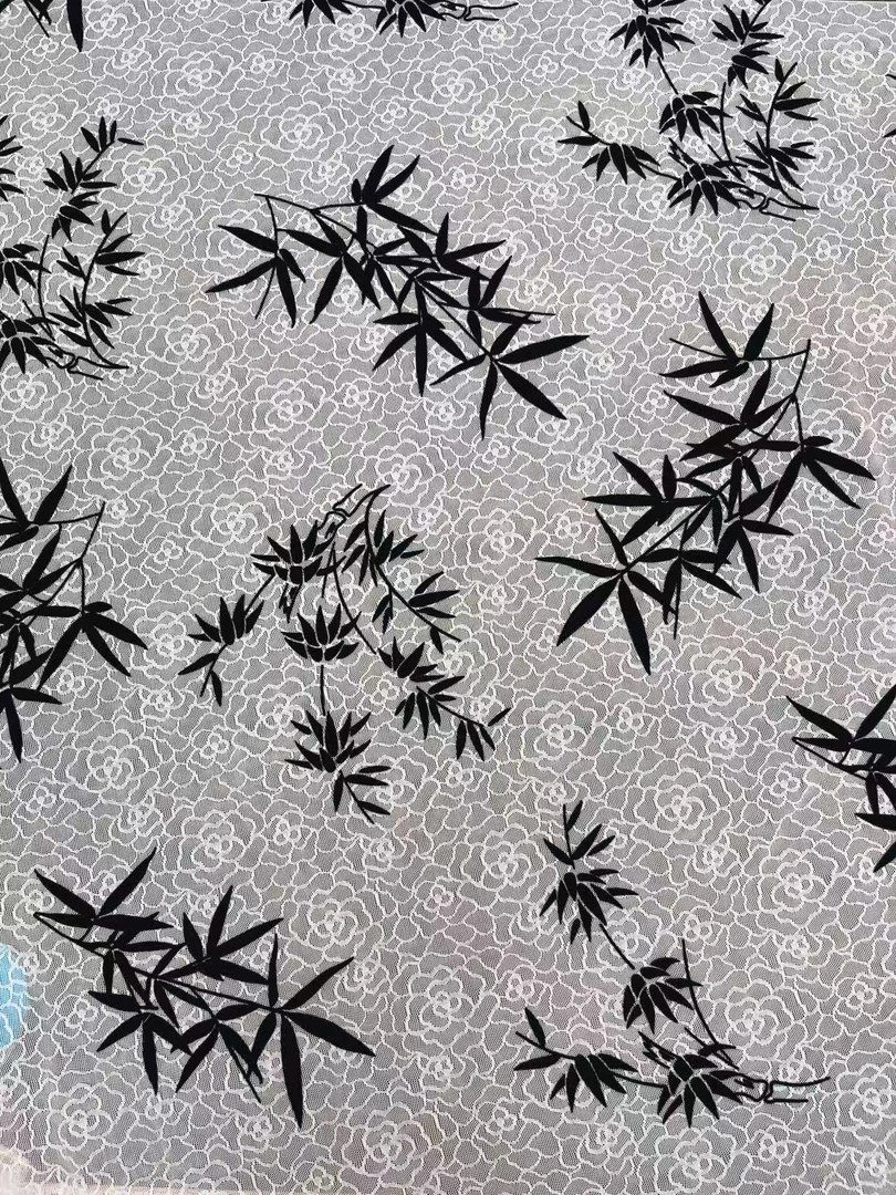 2025年夏季蕾丝面料缎感墨竹新中式面料碎花布料家访布料