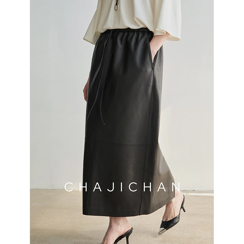 CHAJICHAN 100%绵羊皮女士半裙春夏款气质简约风百搭款