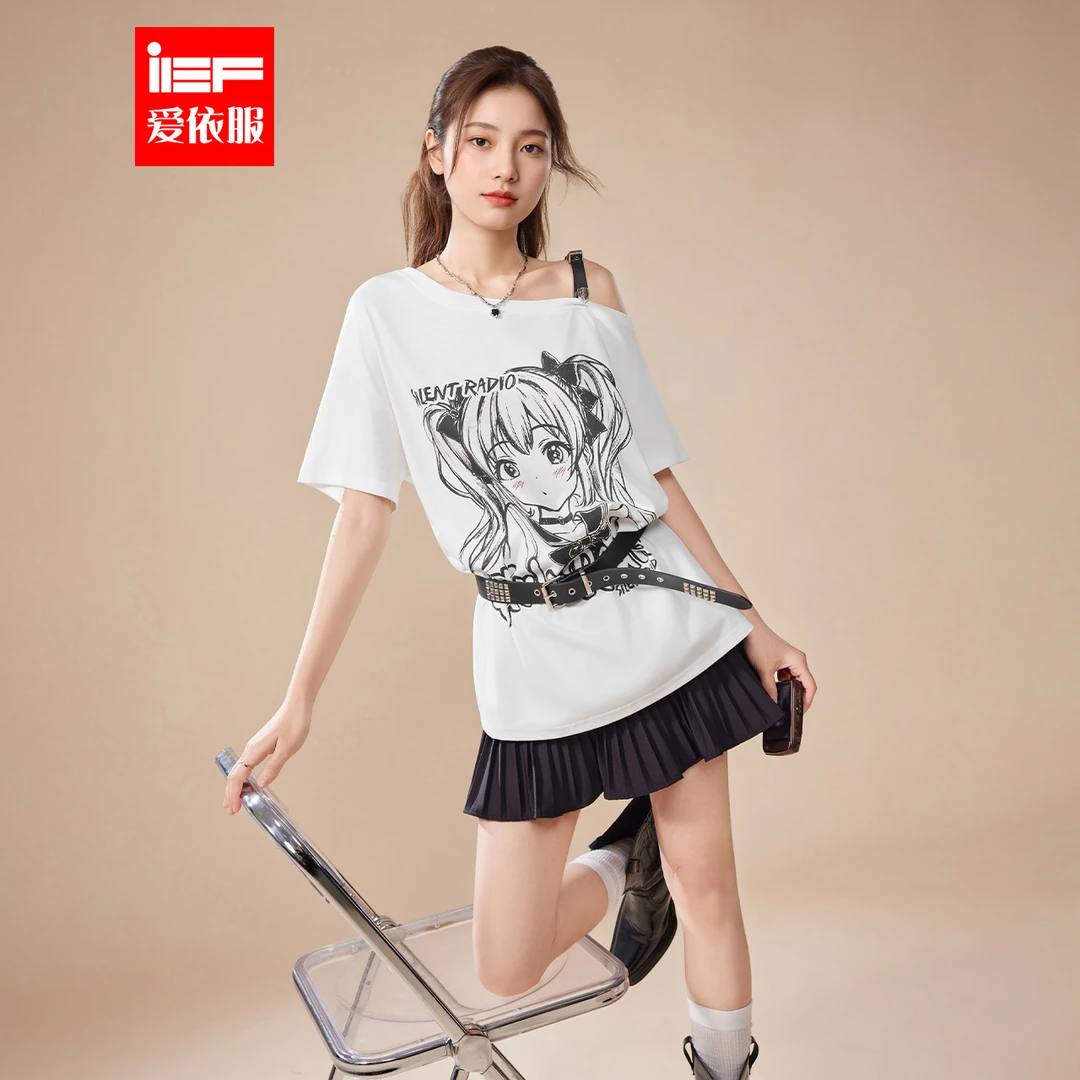 IEF/爱依服2025夏秋新款美式时尚卡通动漫印花宽松休闲百搭中T恤