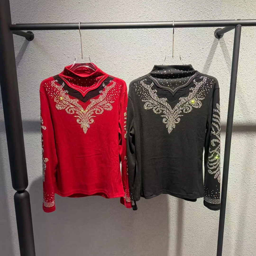 coco家新款长袖法式打底衫长袖保暖T恤时尚百搭修身镂空款宫廷