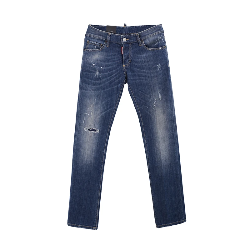 Dsquared2深蓝泼墨破洞直筒男牛仔裤/全新0879