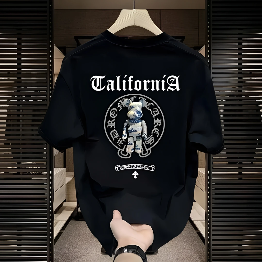 啄木鸟时尚潮流男士短袖T恤美式休闲潮流夏季圆领印花打底透气T恤