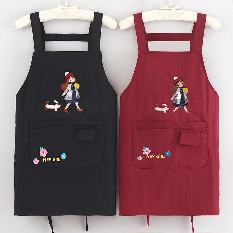 新款防水长短款刺绣防油围裙厨房做饭居家上班可定制LOGO工作服