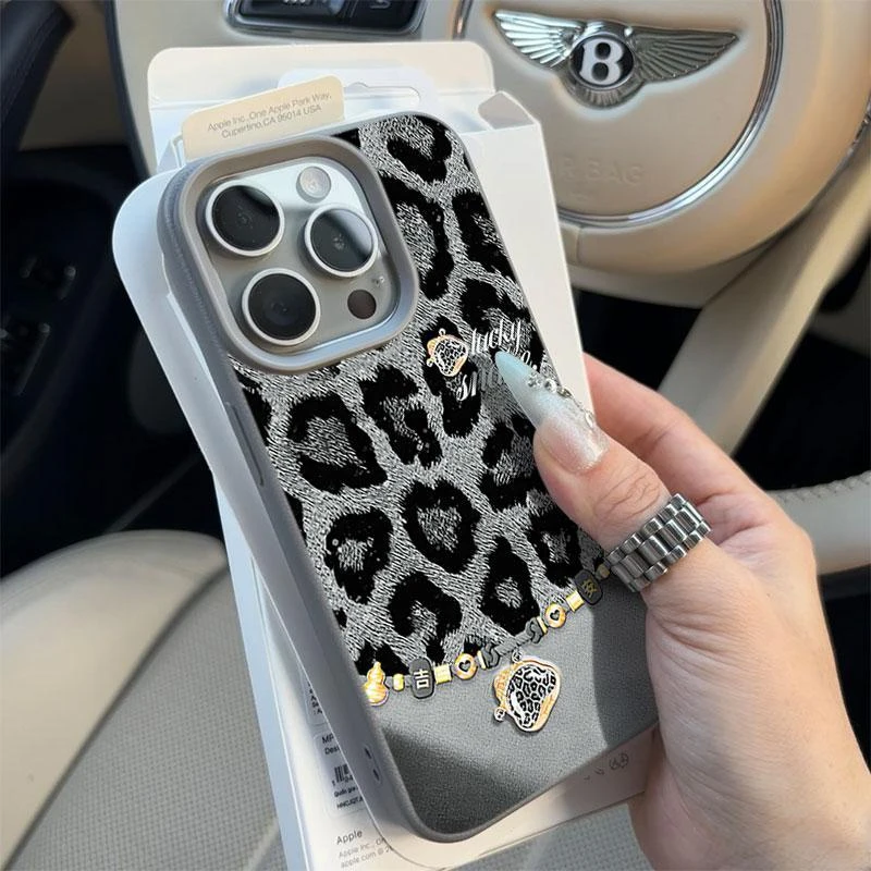 奥菲顿小众平面豹纹适用iPhone16/15promax荔枝纹苹果14/13手机壳