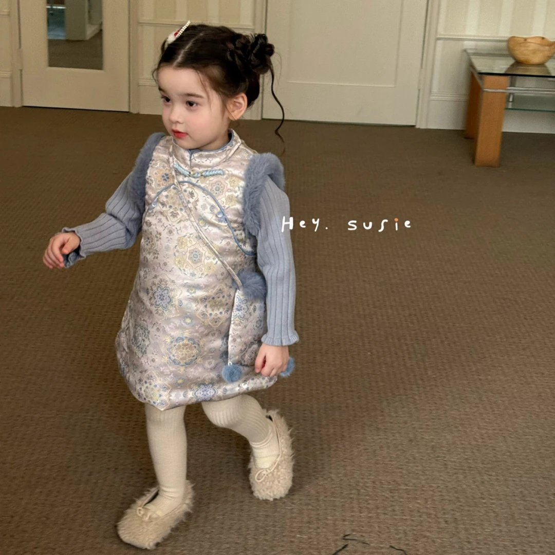 Hey-Susie苏西正品25冬女童加厚旗袍复古连衣裙国风裙两件套套装