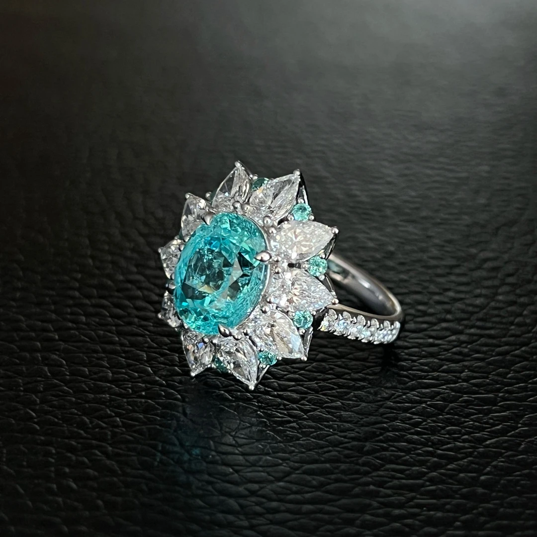 培育蓝宝石培育帕拉伊巴宝石戒指高级时尚气质