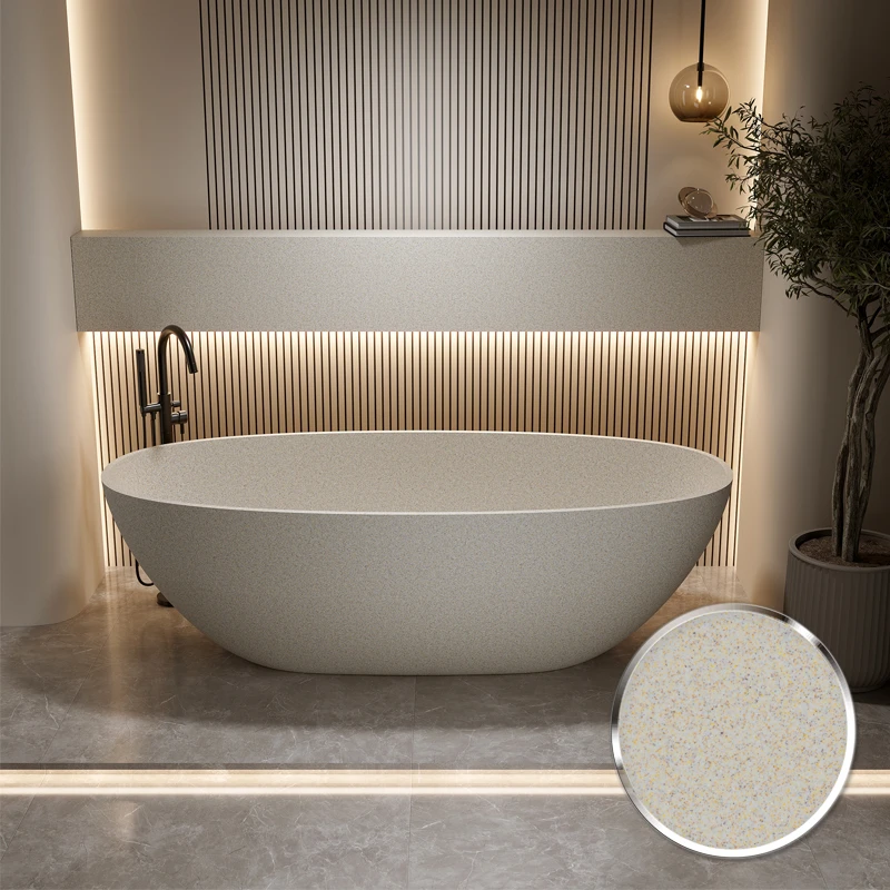 新款【颗粒纹理】梨雅石椭圆形浴缸浴盆一体成型独立式家用民宿酒店