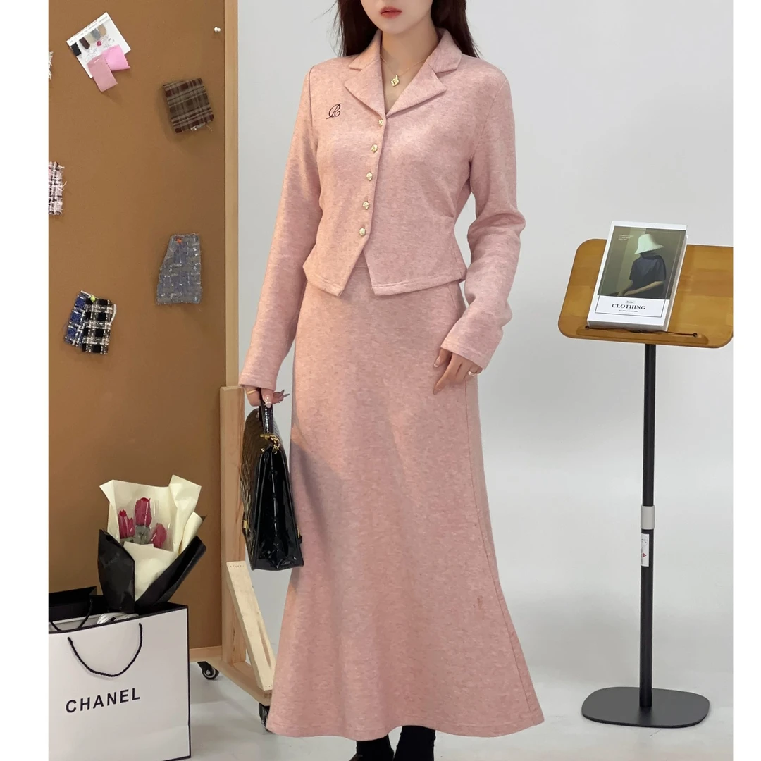 QC宣宣【胭脂海棠】微胖大码女装粉色显瘦气质时尚套装ZY410F06/7