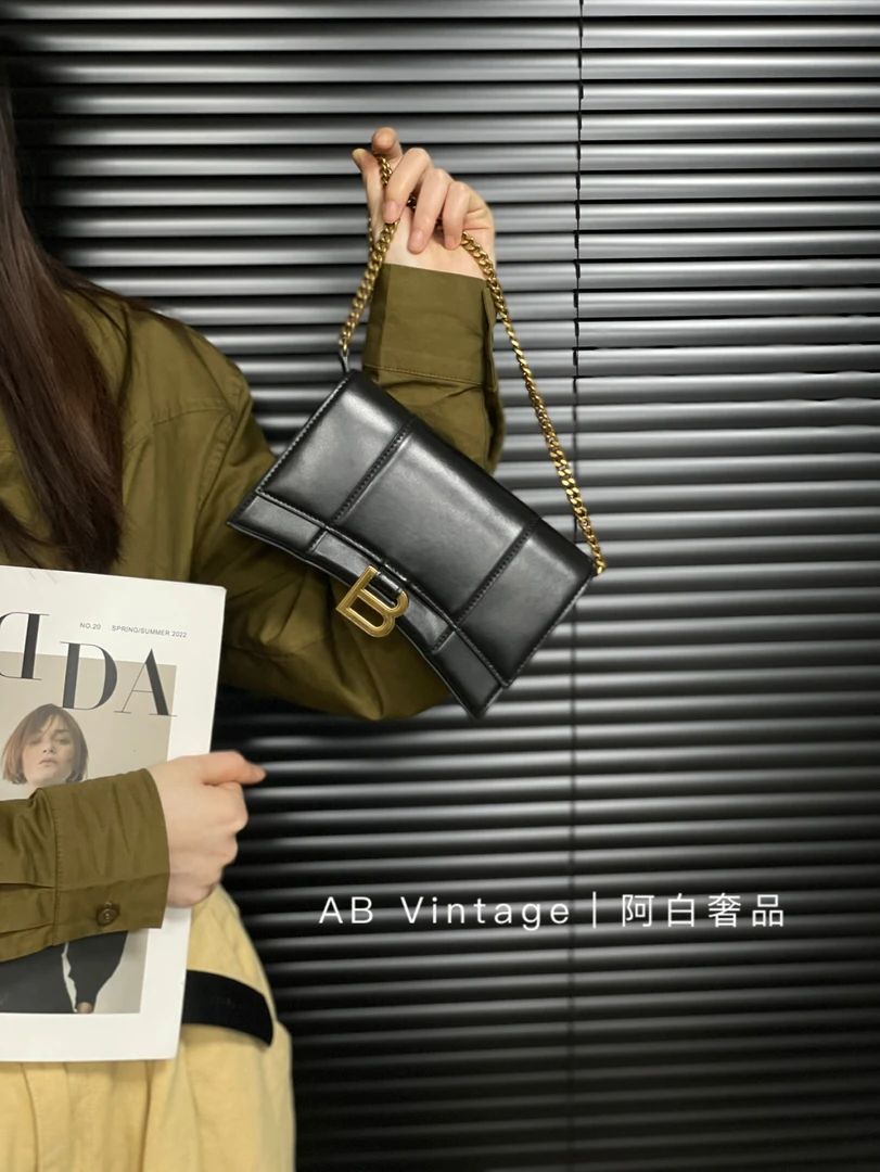 95新 Balenciaga/巴黎世家 阿白奢品｜巴黎世家 黑金光面沙漏woc包