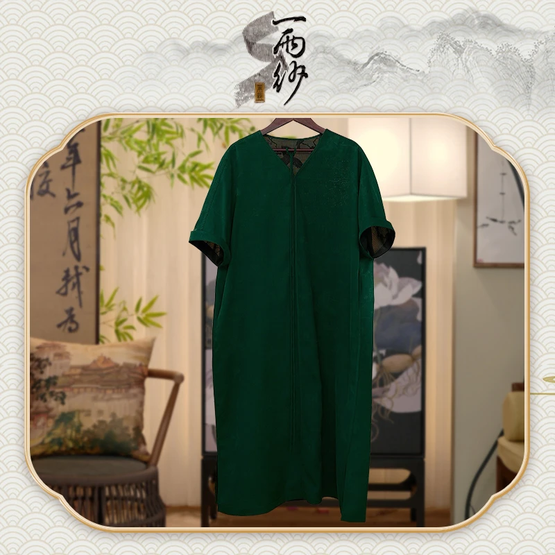 【喜上眉梢纱罗•连衣裙】239378桑蚕丝纱罗香云纱连衣裙长袍中式Y45