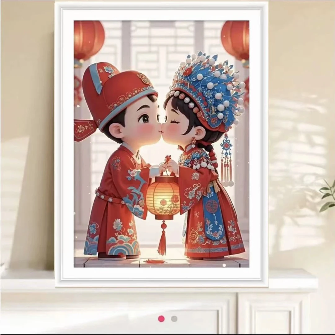 【158】新郎新娘十字绣尺寸60×80厘米，大格四股线绣，42色满绣无勾边