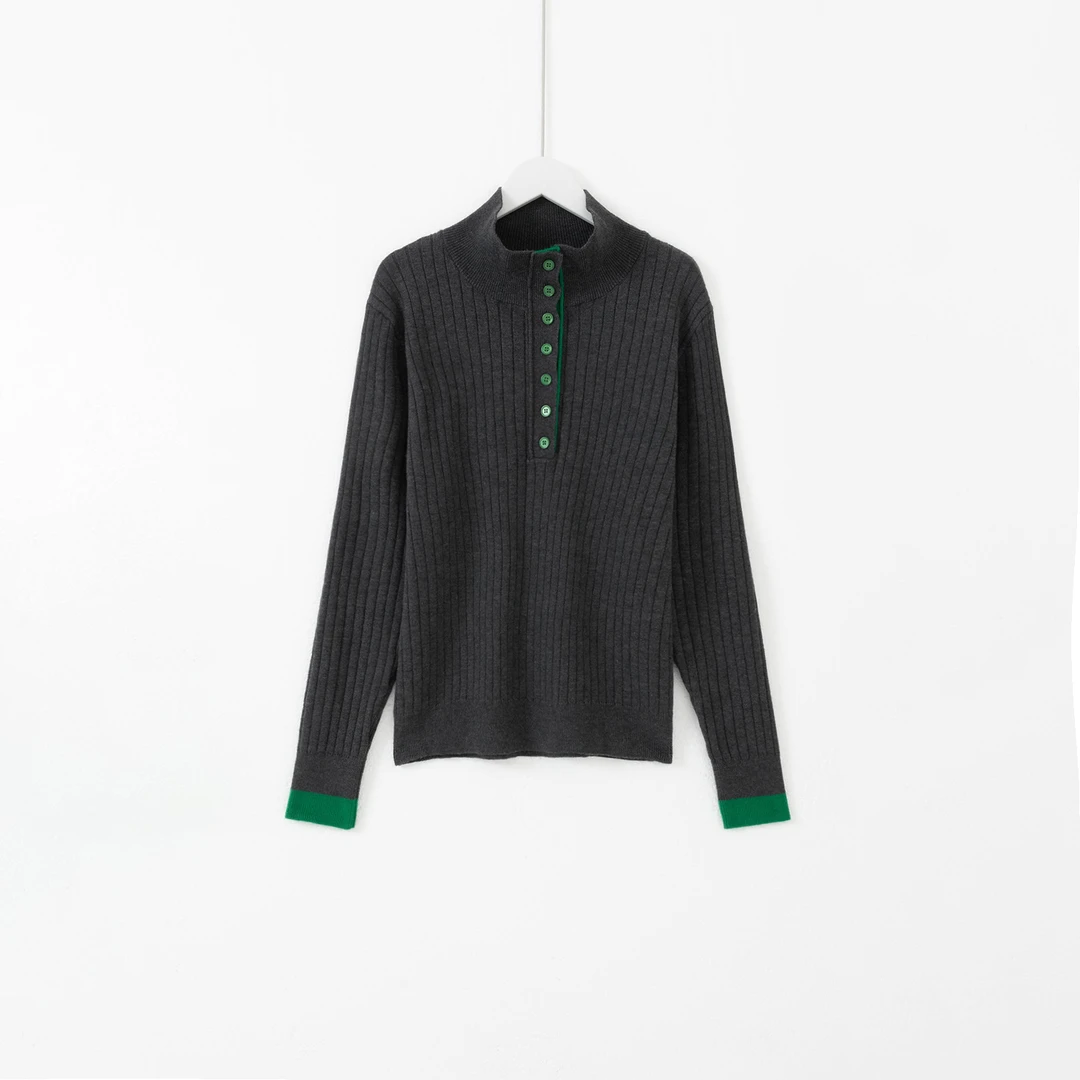 几里与麻 撞色纽扣半襟套头毛衣 衣长57胸围92 2092947