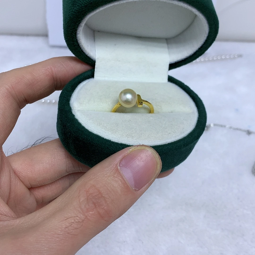 戒指银S925镶嵌海水珍珠8-9