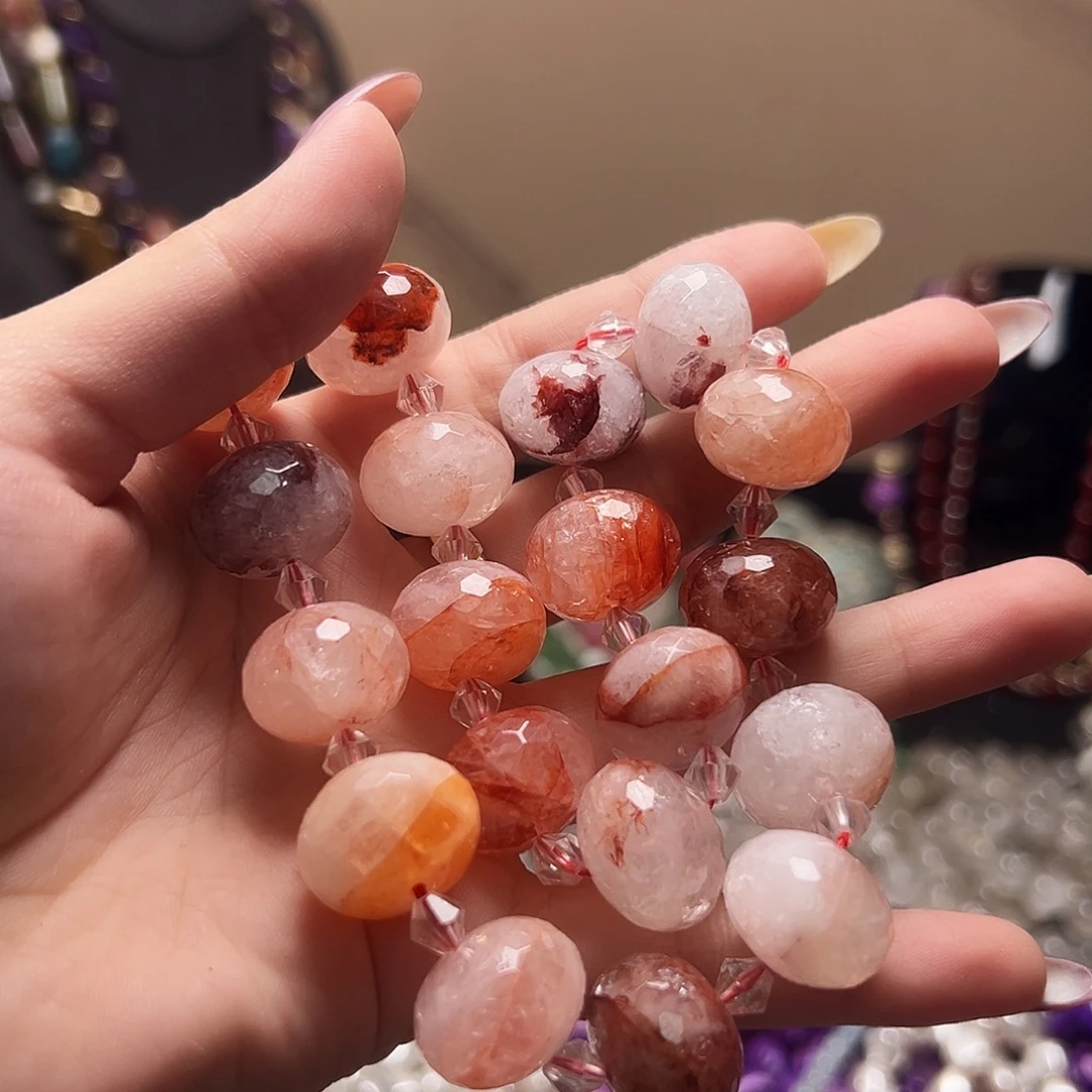 玛瑙/玉髓合金珠宝半成品m531 17.3*13.6m 红胶花水晶一条