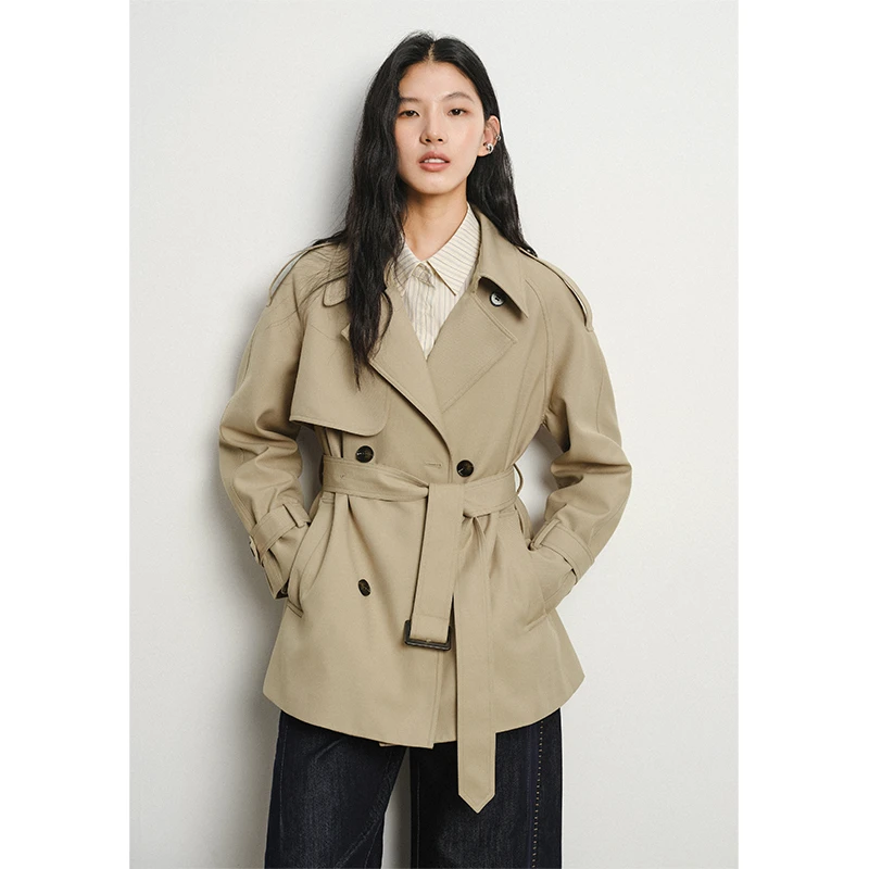 素典【城市旅人】高级感气质双排扣风衣女时尚通勤休闲外套4539