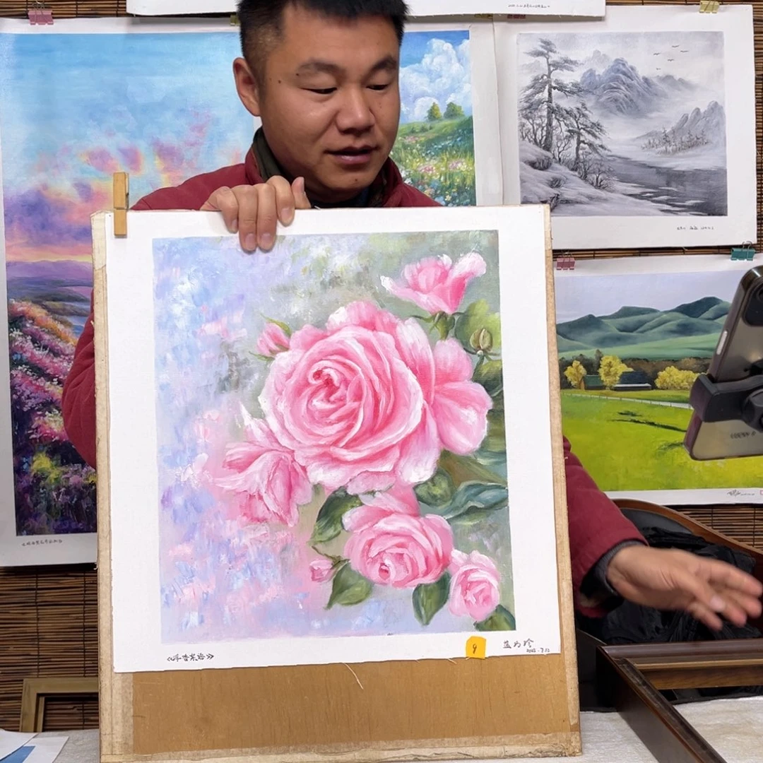 油画行路人小院绘画作品竞拍