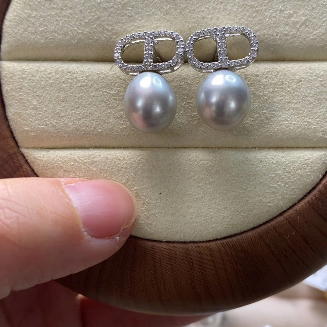 海水珍珠耳饰银S925镶嵌