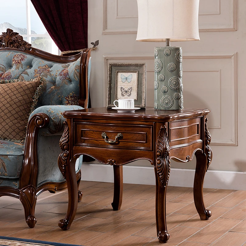 思瑞美式实木角几客厅沙发边几收纳小柜子欧式简约方几茶桌边柜子