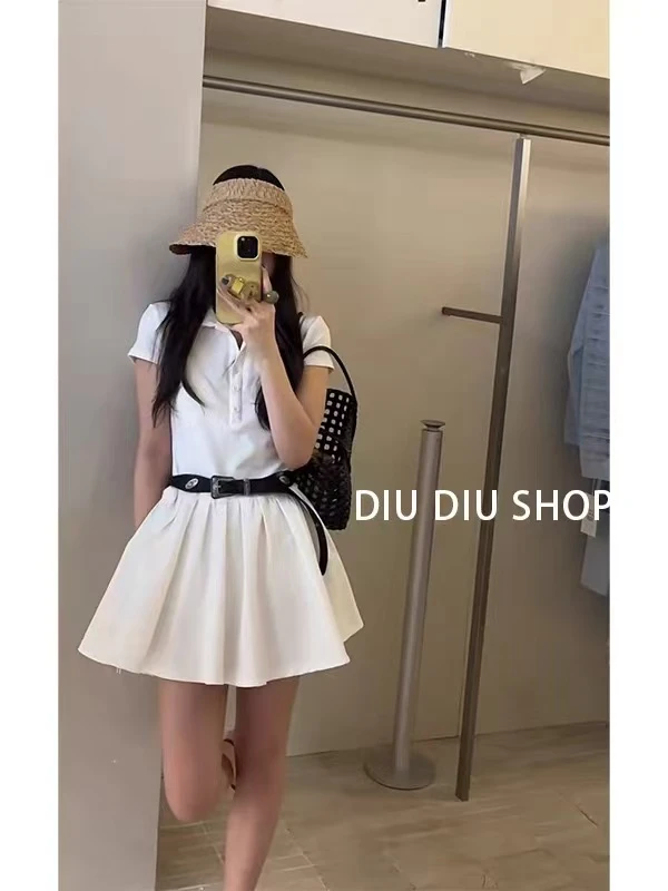 小九九 夏季新款polo领连衣裙白月光收腰显瘦长裙99327短裙99325