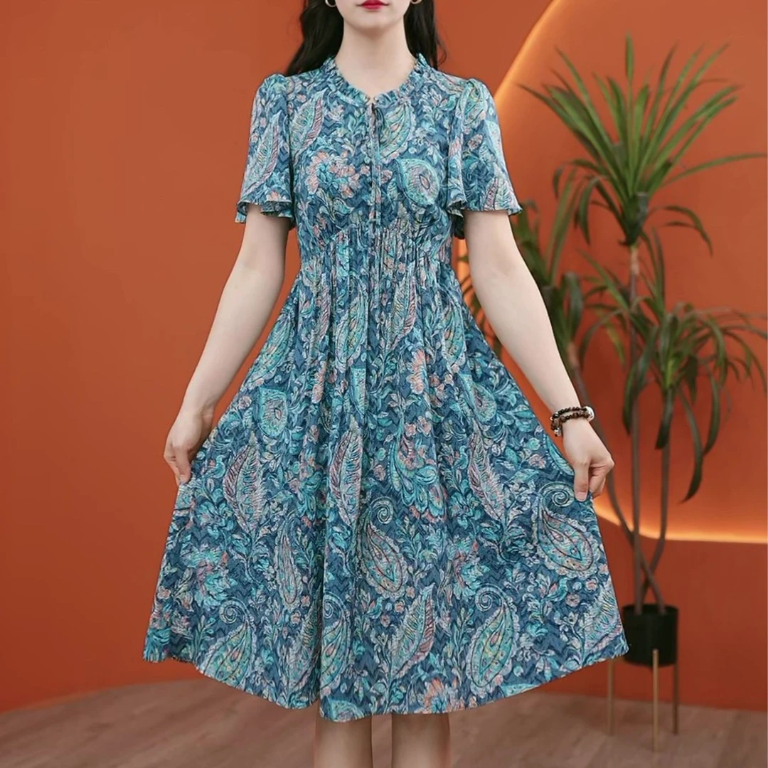 【HDY8063】夏季新款时尚气质显瘦遮肚洋气碎花连衣裙