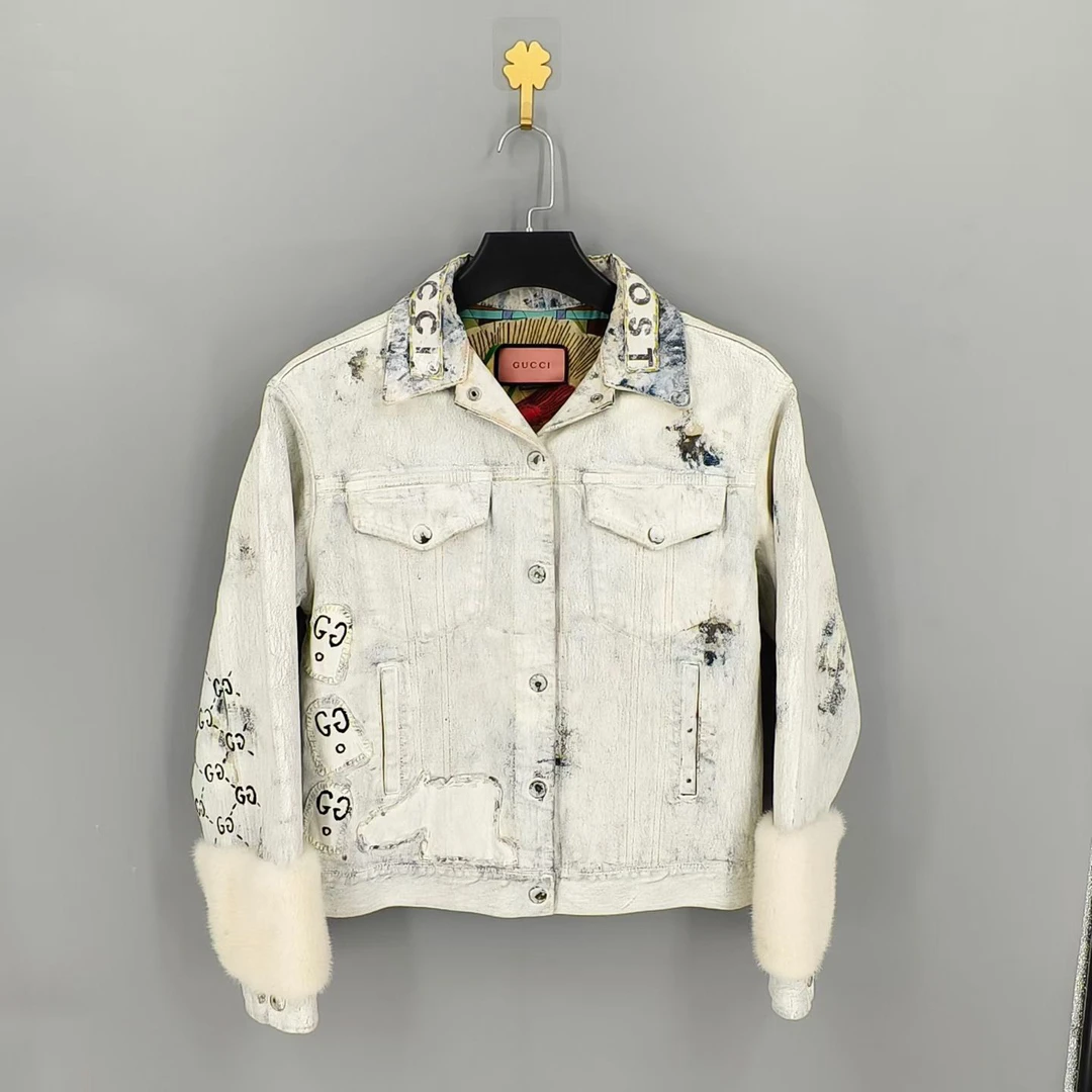 99新 GUCCI/古驰 葡萄籽奢潮/Gucci 水貂毛牛仔外套/40