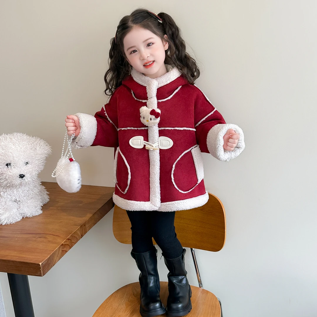 女童皮毛一体外套洋气儿童加绒加厚夹克2025新款小女孩宝宝冬装潮