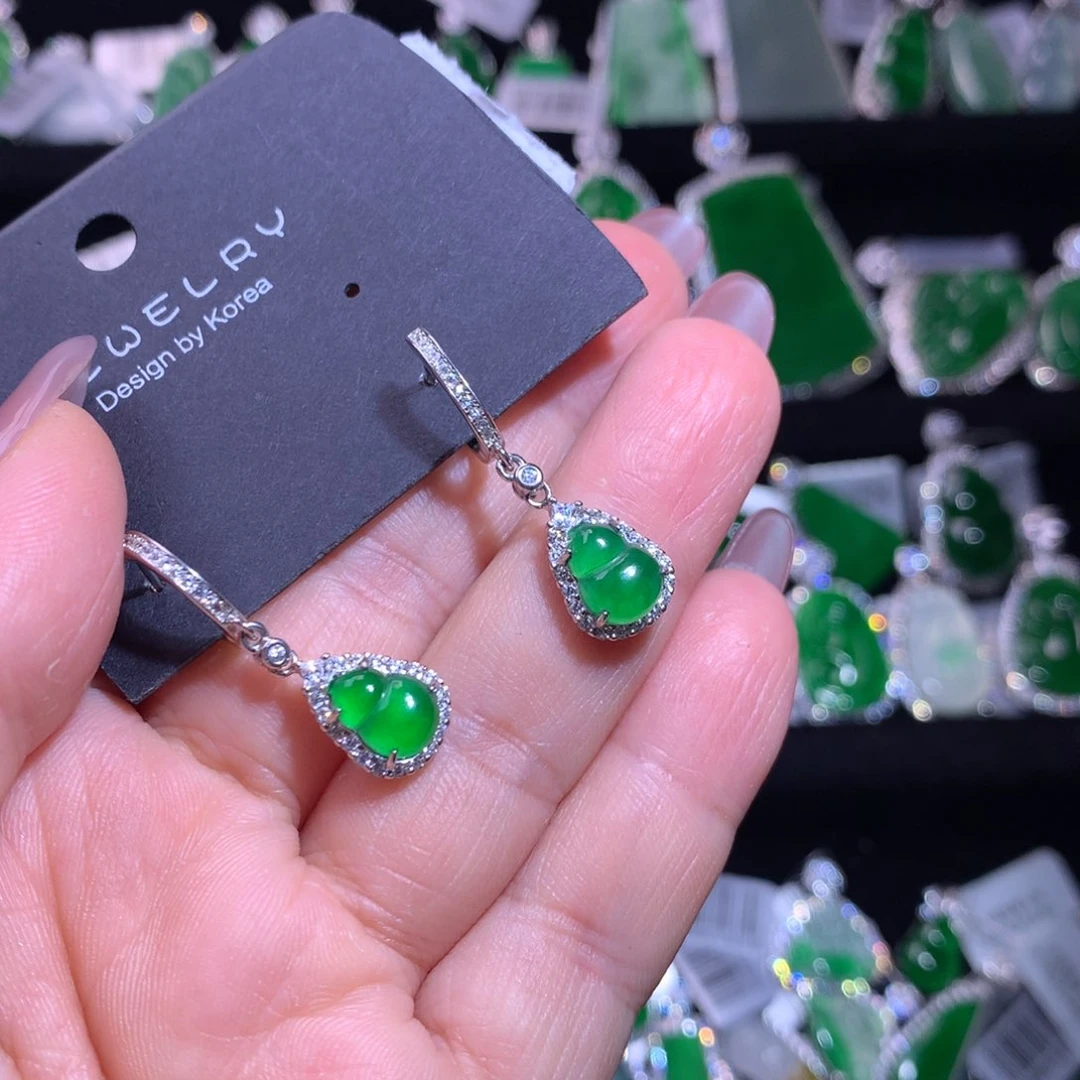 【闪购商品】银S925镶嵌翡翠耳饰天然翡翠