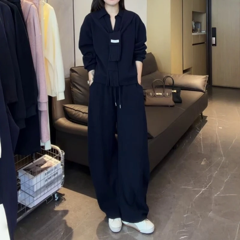 休闲运动套装女2025秋冬新款韩系气质围巾领长袖卫衣半身裙两件套