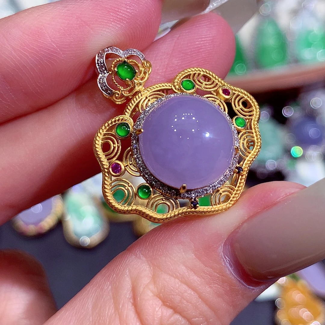 翡翠18K金镶嵌吊坠(不含链)