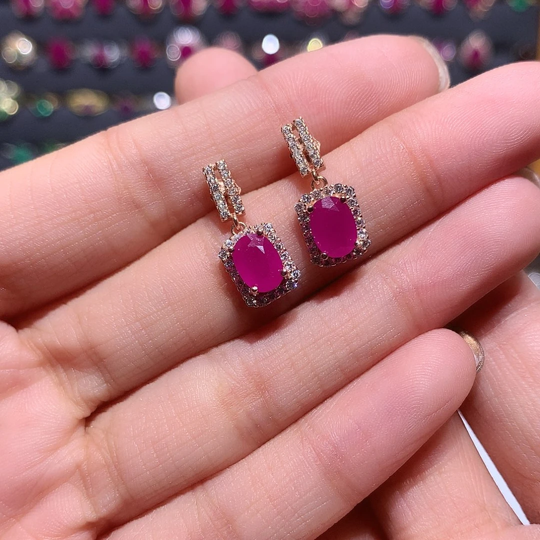 小***星耳饰红宝石银S925镶嵌