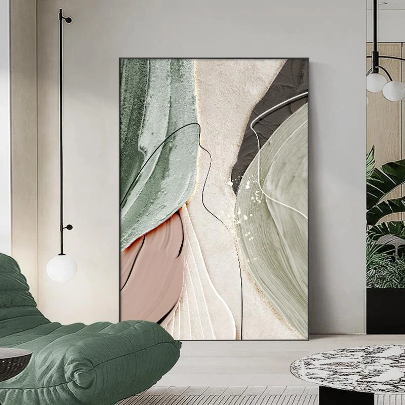 极简奶油色玄关装饰画抽象肌理挂画轻奢客厅沙发背景墙壁画落地画