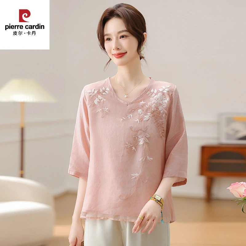 皮尔卡丹新款套装夏装短袖中老年女装洋气妈妈装气质小衫时尚中年