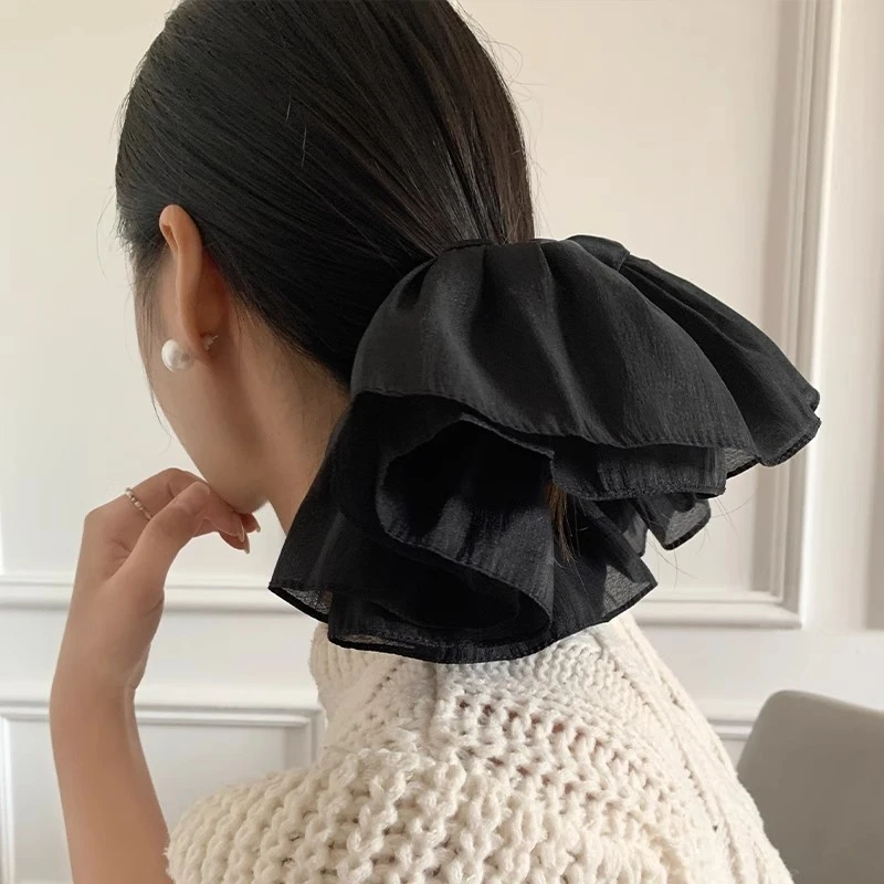 法式浪漫~黑色网纱大肠发圈女高级感扎头发复古超大头绳发饰发绳