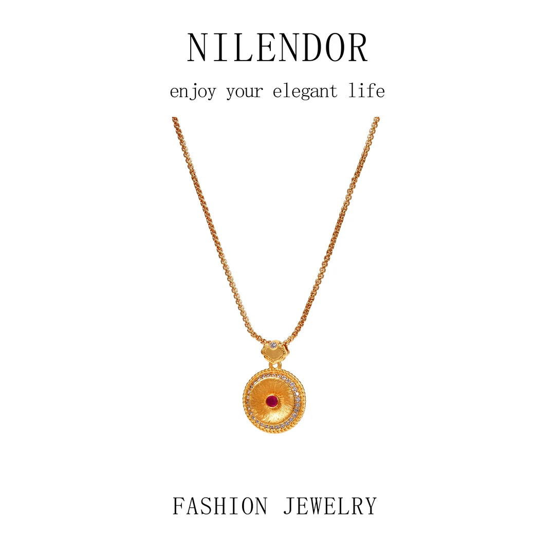 铜合金合成锆石项链  XL-453轻奢气质拉丝如意平安扣项链