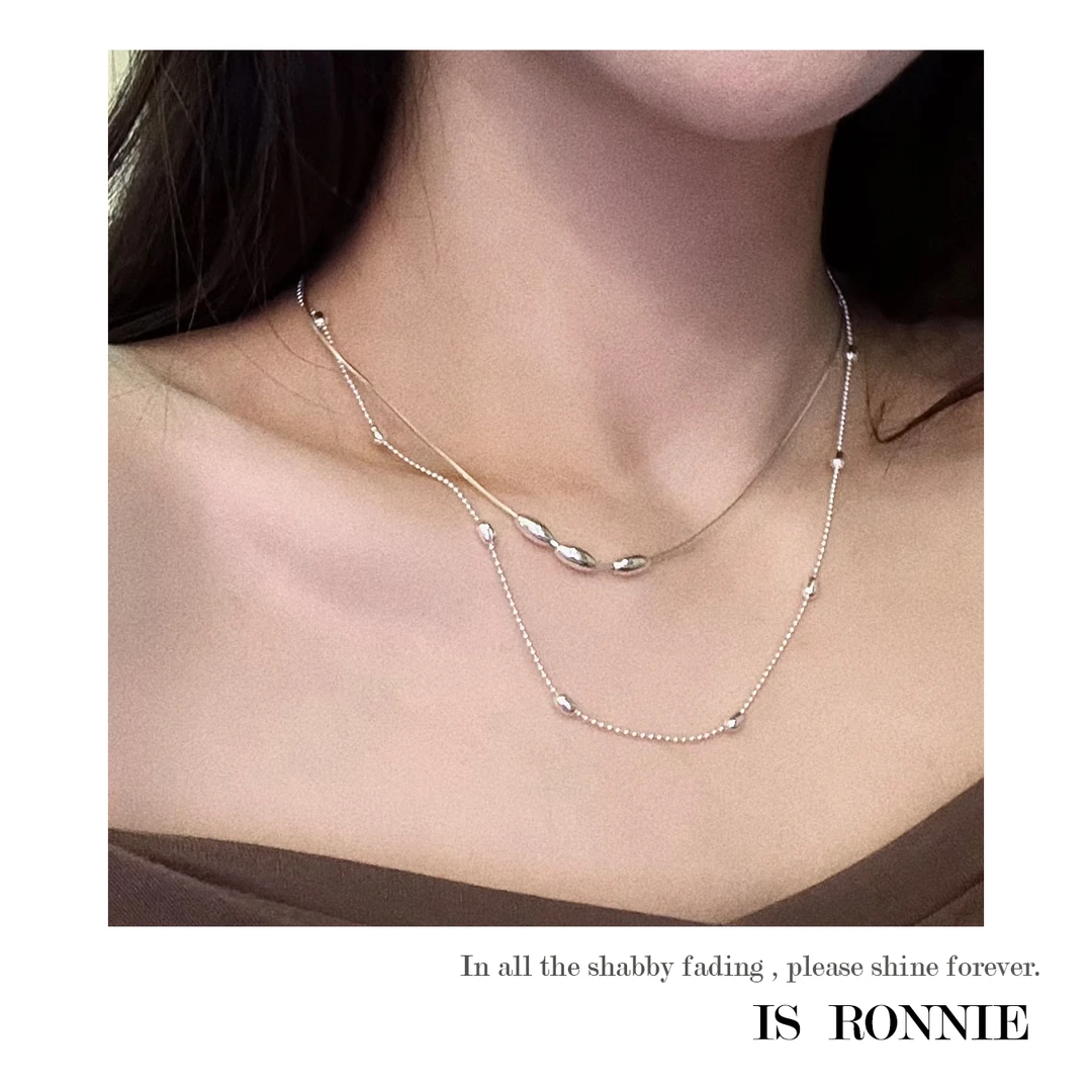 合金项链 Is Ronnie【落玉盘】蛇骨橄榄珠双层叠戴锁骨链项链IR001