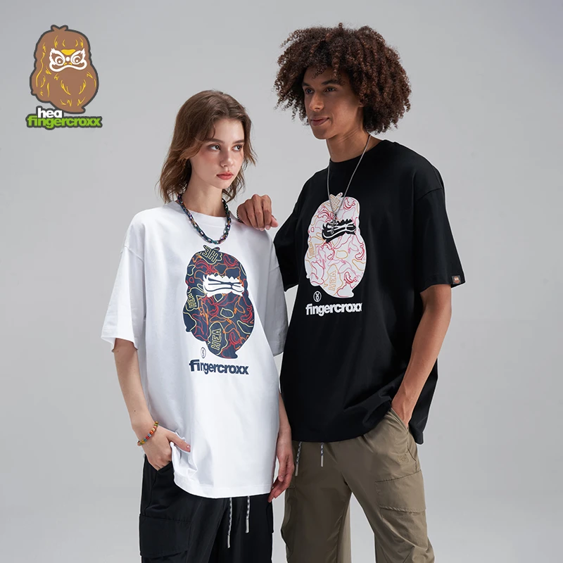 HEA x i.t fingercroxx联名猿人圆领短袖T恤男女同款印花宽松上衣