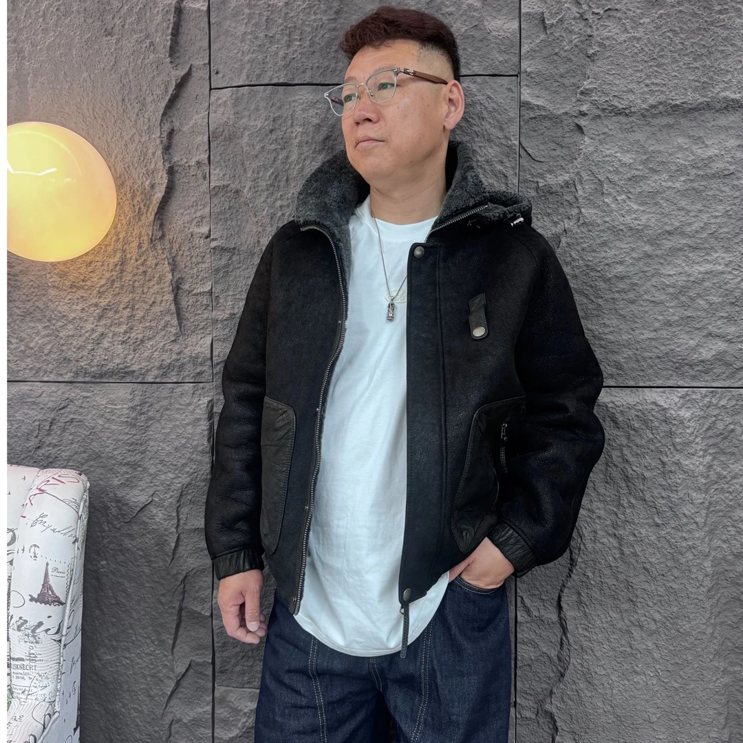 醇植浆染 2660A成衣轻水洗微复古轻时尚男原生态可拆卸帽皮毛一体