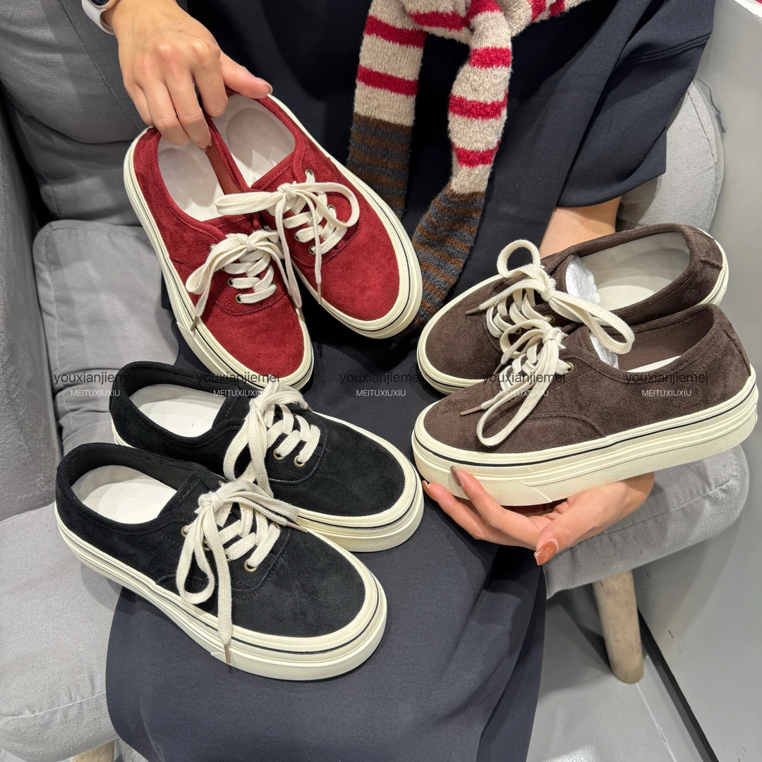 YXJM2025秋款4cm厚底磨砂皮板鞋复古百搭低帮休闲鞋女鞋